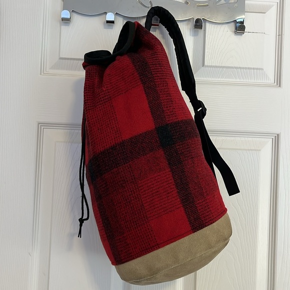Vintage Pendleton 100% Wool Red & Black Tartan Plaid Flannel + Suede Sling Bag